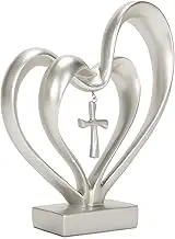 Marriage Takes Three Matte Silver Finish 33cm Cross in Middle of Hearts Tabletopper