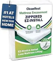 CleanRest Mattress Protector Encasement - Ultimate Sleep Surface Protection with Patented MicronOne Technology, Zip-N-Click Security, Stretch Sidewalls, Waterproof, and Breathable (Queen)