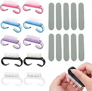 VONJUMA Pack of 10 Nail Brushes, Double-Sided Hand Brush with Hard Bristles, Hand Wash Brush, Fingernail Brush with 10 Nail Files for Cleaning Hand Nail Bathroom Sink