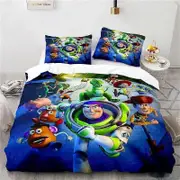 v2594 Bed Sheets Toy Story Buzz Lightyear Bedding Set Bed Linen Pillowcases Home Textile Single Queen King Boys Adult Duvet Cover 3-Piece Bedding Set