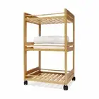 Bamboo Bathroom Kitchen Trolley Cart 3 Shelf Rack Wooden Rolling Storage Shelves