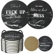 Coasters Set of 8 Black Marble Style Absorbent Drink Coasters with Cork Base