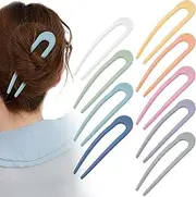 9 Pcs U Shaped Hair Pins Matte Hair Forks Colorful Hair Stick Large Hair Forks Vintage Hairpins for Buns Long Thick Hair. (Multiple colors, 4.5 Inch)