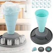 Runspich Piping Bag Holder Stand for Easy Filling, Foldable Pastry Bag Support Cup with Nozzles Holder, Plastic Icing Bag Organizer for Cake Decorating Tools