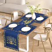 7-Piece Hanukkah Table Runner & Placemats Set - 13 x 72 Inch Runner with 6