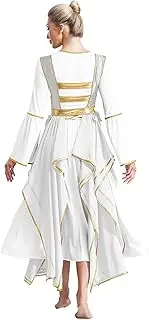 [inhzoy] Womens Liturgical Dance Dresses Worship Metallic Patchwork Lace-up Irregular Tunic Dancewear