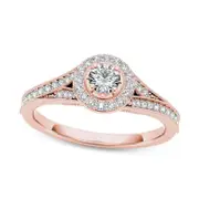0.63 CT. T.W. Natural Diamond Frame Antique Vintage-Style Engagement Ring in Solid 14K Rose Gold