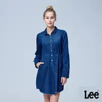 在飛比找Yahoo奇摩購物中心優惠-Lee 女款 不對稱裙襬高腰長袖牛仔洋裝 中深藍洗水｜BOD
