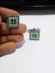 14K White Gold Plated 2.1Ct Round Lab Created Green Emerald Men Wedding Cufflink