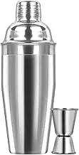 iDopick Large 25oz Stainless Steel Cocktail Shaker with Built-in Strainer and Double Measuring Jigger, Professional Drink Shaker Set