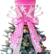 Christmas Tree Topper Hat, Xmas Tree Toppers Large Pink Hat with Lengthened R...