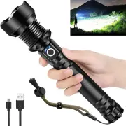 Rechargeable LED Flashlight, High Lumens XHP90.2 Super Bright Tactical Flashligh