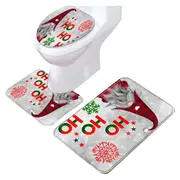 3PCs Sets Bath Rugs Non Slip Toilet Lid Cover Mat for Christmas Bathroom Decor-Light gray