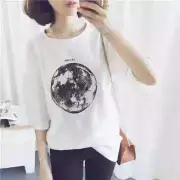 Cloud Nine Womens Moon Elbow Sleeve Cotton T-Shirt O/Size BNWT White/Black Print