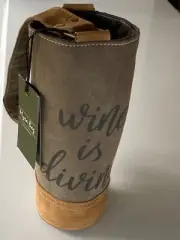 Myra Bag “Wine is Divine” Canvas & Leather Wine Tote Bag