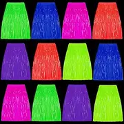 12 Pack Fluorescent Hawaiian Luau Grass Skirts - Glow in The Dark Multicolor Hula Skirts Adjustable Waist for Tropical/Beach/Birthday Parties/Halloween Events