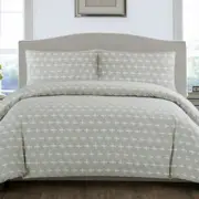 Artex Geometric Pattern Printed Quilt Cover Set Silver Crosses (Single, Queen)