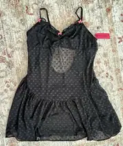 NEW!! BETSEY JOHNSON INTIMATES Black “Little Heart Mesh” Lingerie Cami LARGE NWT
