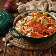 [Gourmet Kitchen] Cast Iron Shallow Casserole Dish with Lid Heat Resistant Knob Enamel Processing Oven Safe Dutch Oven Cookware High-Quality Non Stick Casserole 30cm - Eden Green