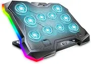 G-STORY Gaming Laptop Cooling Pad, RGB Lights Laptop Cooler with 10 Powerful Turbo Fans for 12-18 Inch Notebooks,8 Height Adjustable Stand and 1 USB Port