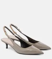[Gucci] Gucci Gucci Signoria patent leather slingback pumps AU 7 neutrals