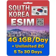 South Korea eSim | 1GB/day + Unlimited Data | 5 to 30 Days | QR code activation