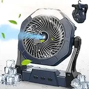 Ausic Portable Misting Fans for Outside, Outdoor Cooling Fan for Patios, 8 Inch Battery Operated Rechargeable Fans, Water Spray Mist Fan with LED Light & Hook for Travel Beach Camping Essential