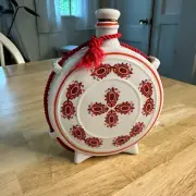 Red and white decorative ceramic flask made in Hungary