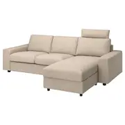 VIMLE 3-seat sofa with chaise longue, with wide armrests with headrest/Hillared beige