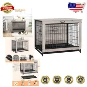 Modern Wood Dog Crate with Pull-Out Tray - 31.5" for Small & Medium Dogs