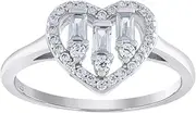 [JewelryWeb] 925 Sterling Silver Womens Baguette CZ Simulated Diamond Love Heart Ring 9.4x1.3mm Wide Statement-Ring for Women