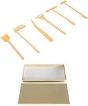 Housoutil Mini Zen Garden Rake, 6PCS Zen Sandbox Rake with Storage Box, Tabletop Rock Garden Sandbox Tools Kits for Meditation & Sand Art (Yellow)