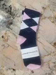 JANIE & JACK Argyle Plaid Navy Pink Print Crew Dress Socks 4-5Y 10-11 US Cotton