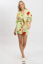Green Abstract Relaxed Shorts High Rise - Size 14, Women's Shorts