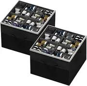 Shoe Organizer for Closet, 2 Pack Large Shoe Box Storage Container with Clear Cover, Space Saving Shoes Holder w/Reinforced Handles, Fits 32 Pairs (Black)
