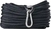 Rainier Supply Co. Boat Anchor Line - 50 ft x 3/8 inch Anchor Rope - Double Braided Nylon Anchor Boat Rope with 316SS Thimble and Heavy Duty Marine Grade Snap Hook - Black