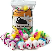 Famgee 20 PCS Furry Cat Toys Squeak Mouse Rattle Mice Cat Catcher Pet Toys with Feather Tails (Random Color)