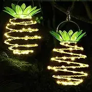 2 Pack 60 LEDs Solar Pineapple Lighting Lantern,Metal Pineapple Solar Powered Garden Outdoor Waterproof Hanging Lantern, Home Decorative for Patio Yard Porch Path