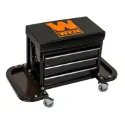WEN Tool Chest Seat 350-Pound Capacity Garage Glider Rolling Weatherproof Black
