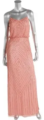 Aidan Mattox Coral Spaghetti Strap Blouson Beaded Mesh Formal Gown NWT $395