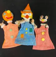 Set of 3 HALLOWEEN Hand Puppets Vintage 1960's Japan Pumpkin Black Cat Scarecrow