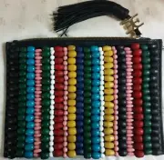 NWT Sam Edelman Circus' Prudence Wooden Beaded Clutch Pouch, Rainbow Colors