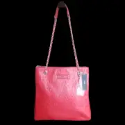 DKNY Tangerine Ostrich Embossed Leather Shoulder Bag with Chain Straps