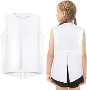[ONESING] Girls Tank Tops Sleeveless Crew Neck Open Swallow Back Loose Athletic Tops for Causal Workout Sports