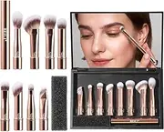 BEILI Travel Eye Makeup Brushes Set 8pcs Removable Double Sided Makeup Brush with Mirror Box & Removal Cleaner Sponge for Concealer Eyeshadow Contour Powder Blending Eyebrow Eyeliner Rose Gold S102