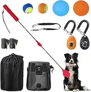 MelkTemn Dog Training Stick Equipment Set Outdoor Indoor Training Puppy Dog Tools, 1 Dog Treat Pouch w/Belt, 2 Toy Balls, 2 Flying Discs, 1 Whistle, 2 Trash Bag, 2 Pet Training Clicker, 1 Carry Bag