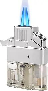 Coldown Butane Lighter Insert, Windproof Gas Lighter with Dual Torch Jet Flame Adjustable and Fuel Refillable, Unique Gifts for Men (Fuel No Included)