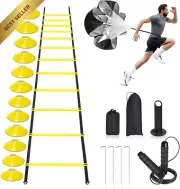 Speed Agility Training Set, 20Ft Ladder, 12 Cones, Jump Rope, Parachute, Soccer