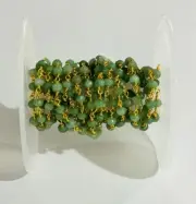 Green Emerald Jade Gemstone Rosary Chain, 4mm faceted rondelle Beaded Bulk Roll