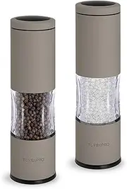 Salt and Pepper Grinder Set with Adjustable Coarseness | Manual Pepper Mill Grinder with Refillable Design | Ceramic Core | Kitchen Essential (2 Packs, Greige)